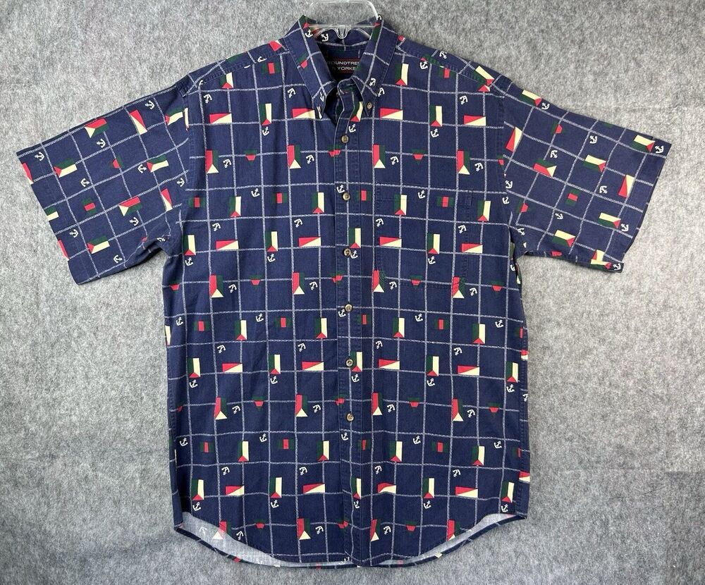 Roundtree & Yorke Shirt Men's M Button Down Nautical Sailing Beach Hawaiian